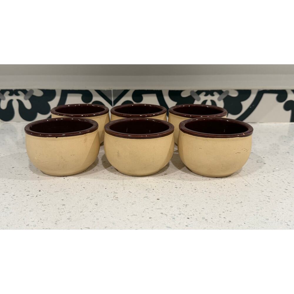 Vintage Set of 6 Watt Small Stoneware Bean Cup / Custard Bowl 75 USA